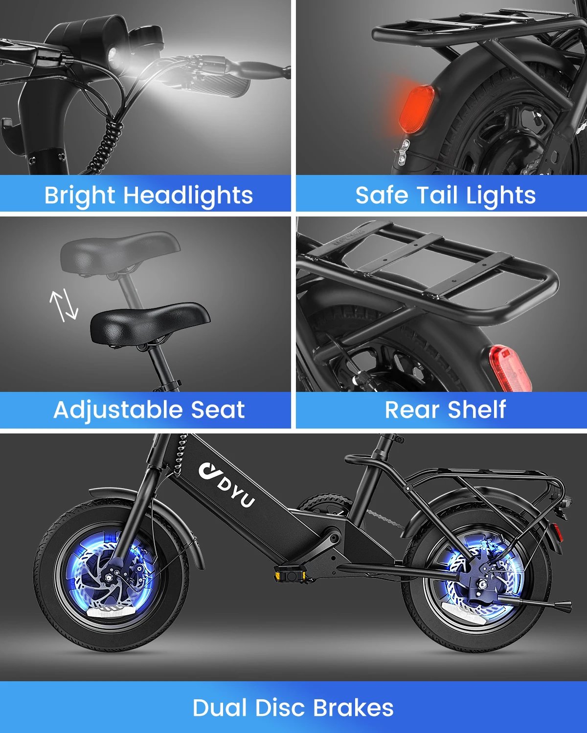 DYU C3 14 inch Electric Bicycle Peak 500W Motor 36V7.8AH Lithium Battery Electric Bike , city E-bike
