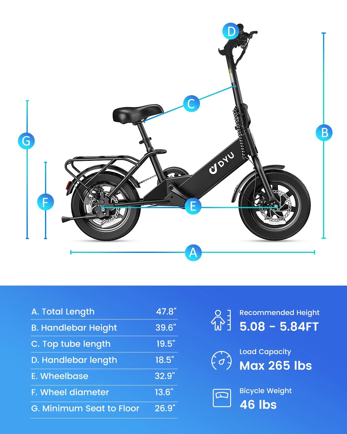 DYU C3 14 inch Electric Bicycle Peak 500W Motor 36V7.8AH Lithium Battery Electric Bike , city E-bike