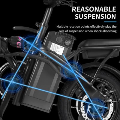 400W dual disc brake adult foldable electric bicycle with seat and basket 14 inches 48V 10.4Ah 22 mile range 20MPH - Image 2
