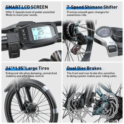 Adults Electric Bicycle, 26" 24" Electric Mountain Bike with 36V Battery Peak 500W Motor,21 Speed Ebike Electric Bike for Adults - Image 4