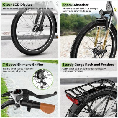 26" Electric E Bike with 7-Speed,1000 Peak Electric Bike for Adults,up 80 Miles Removable Battery Ebike, Adult Electric Bicycles - Image 6