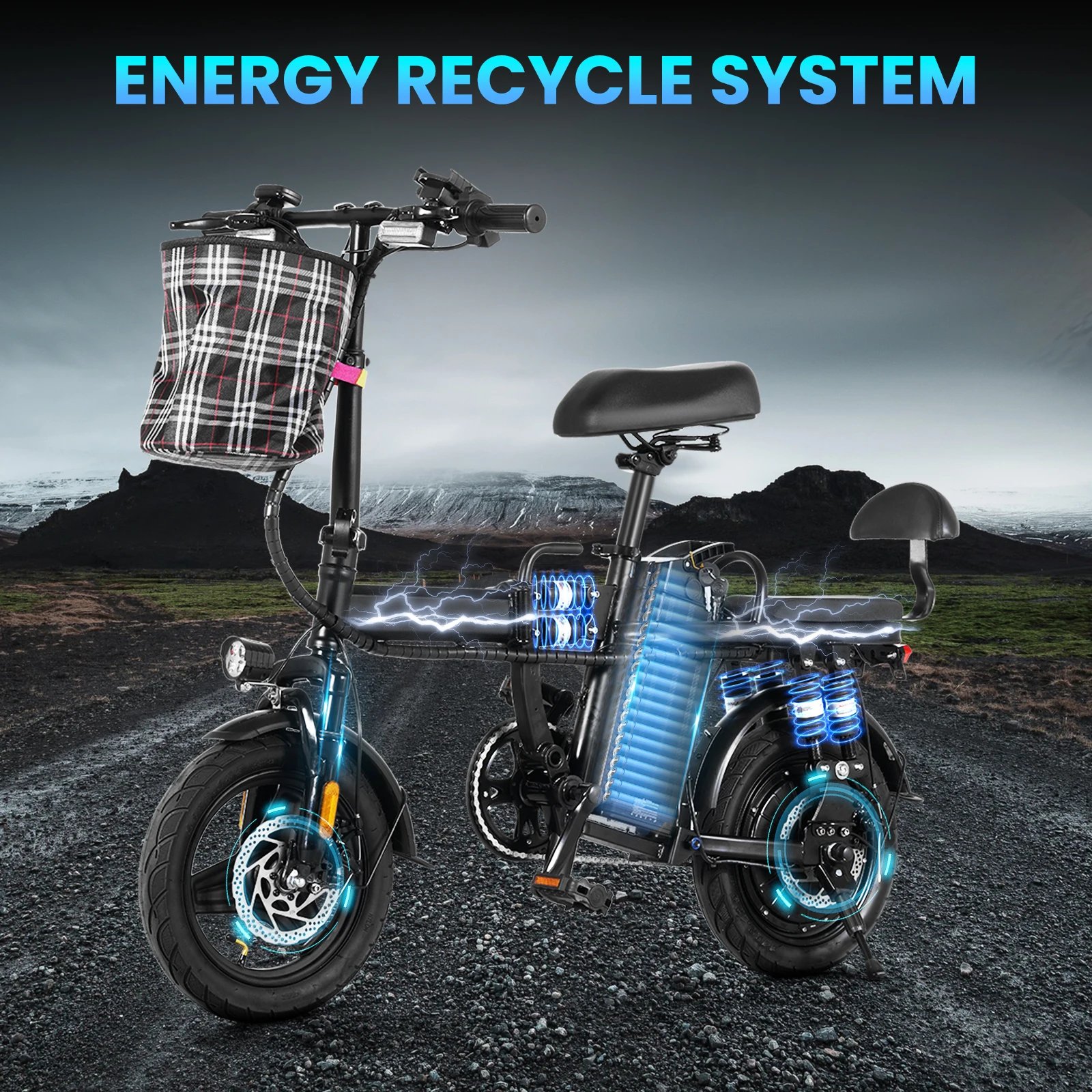 GleeRide A9 2 Seater Electric Bike, 500W 14" Mini Folding Ebike, 48V 15AH Removable Battery, Long Range 50Miles 20MPH - Image 2