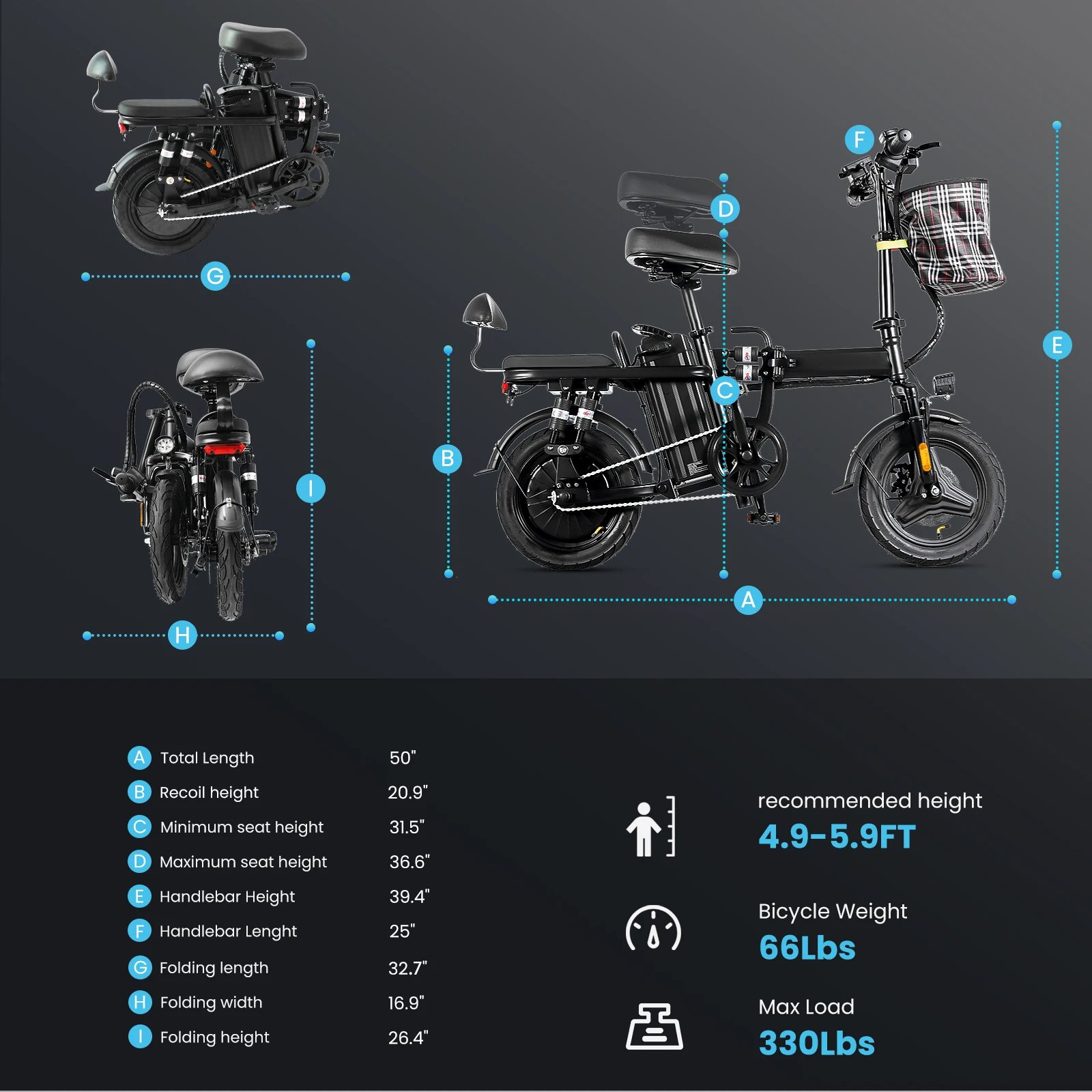 GleeRide A9 2 Seater Electric Bike, 500W 14