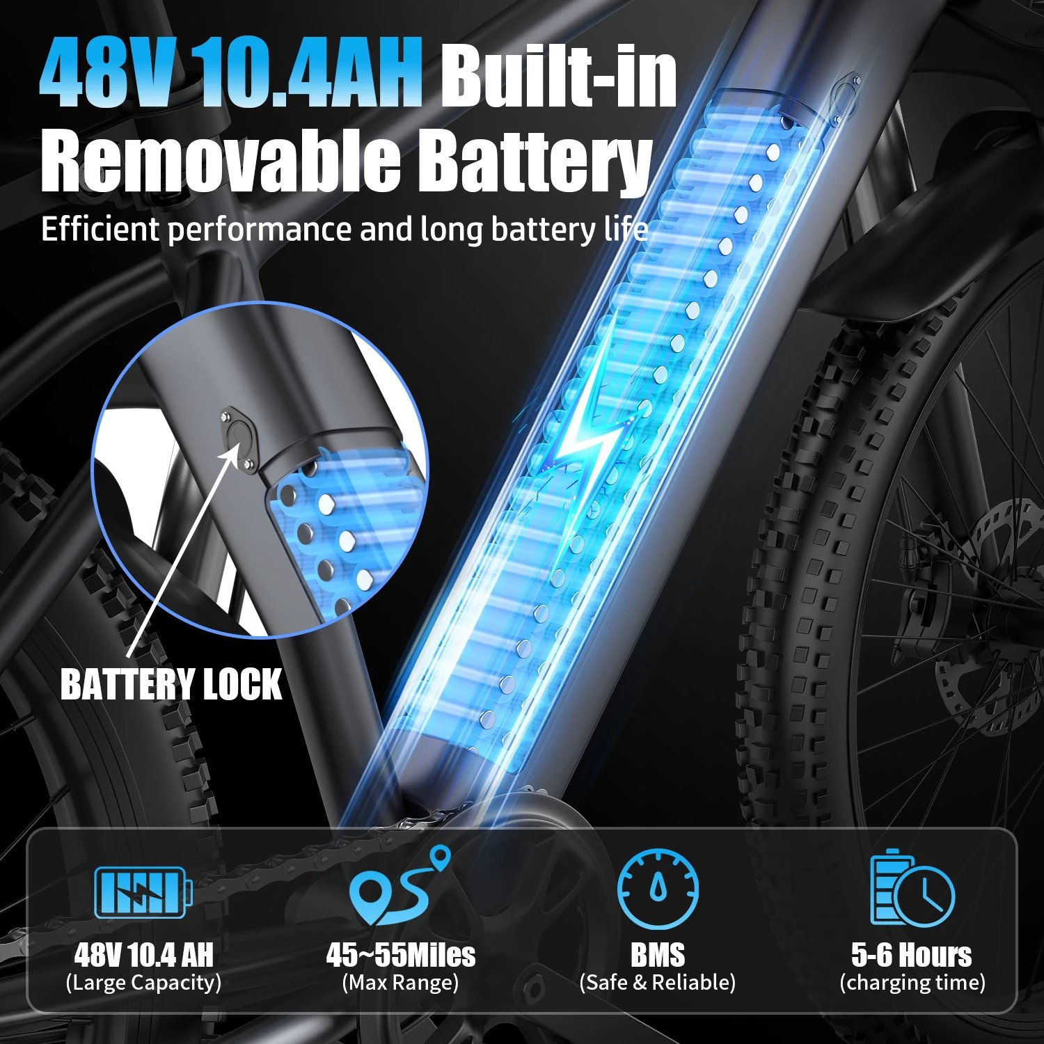 Electric Bike for Adults - 26”Fat Tire, Peak 1000W Motor, 7 Speed Electric Motorcycle Bicycle, 48V10AH Detachable Battery 4 Ridi - Image 3