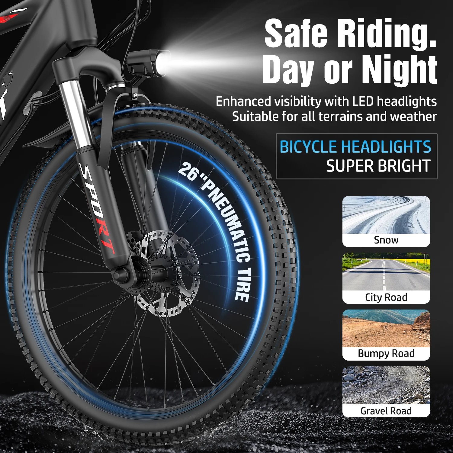 Electric Bike for Adults - 26”Fat Tire, Peak 1000W Motor, 7 Speed Electric Motorcycle Bicycle, 48V10AH Detachable Battery 4 Ridi - Image 4