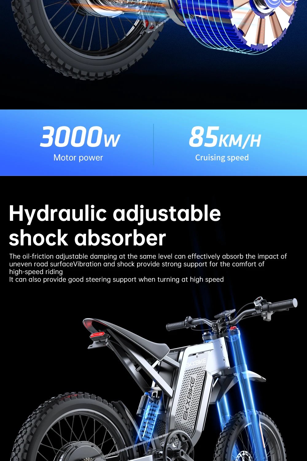 EKX X21 Max Electric Motorcycles 3000W Brushless Gearless Motors 60V30AH Lithium Battery Speed 85Kmh Adult Off Road Ebike EKX X21 Max Electric Motorcycles 3000W Brushless Gearless Motors 60V30AH Lithium Battery Speed 85Kmh Adult Off Road Ebike