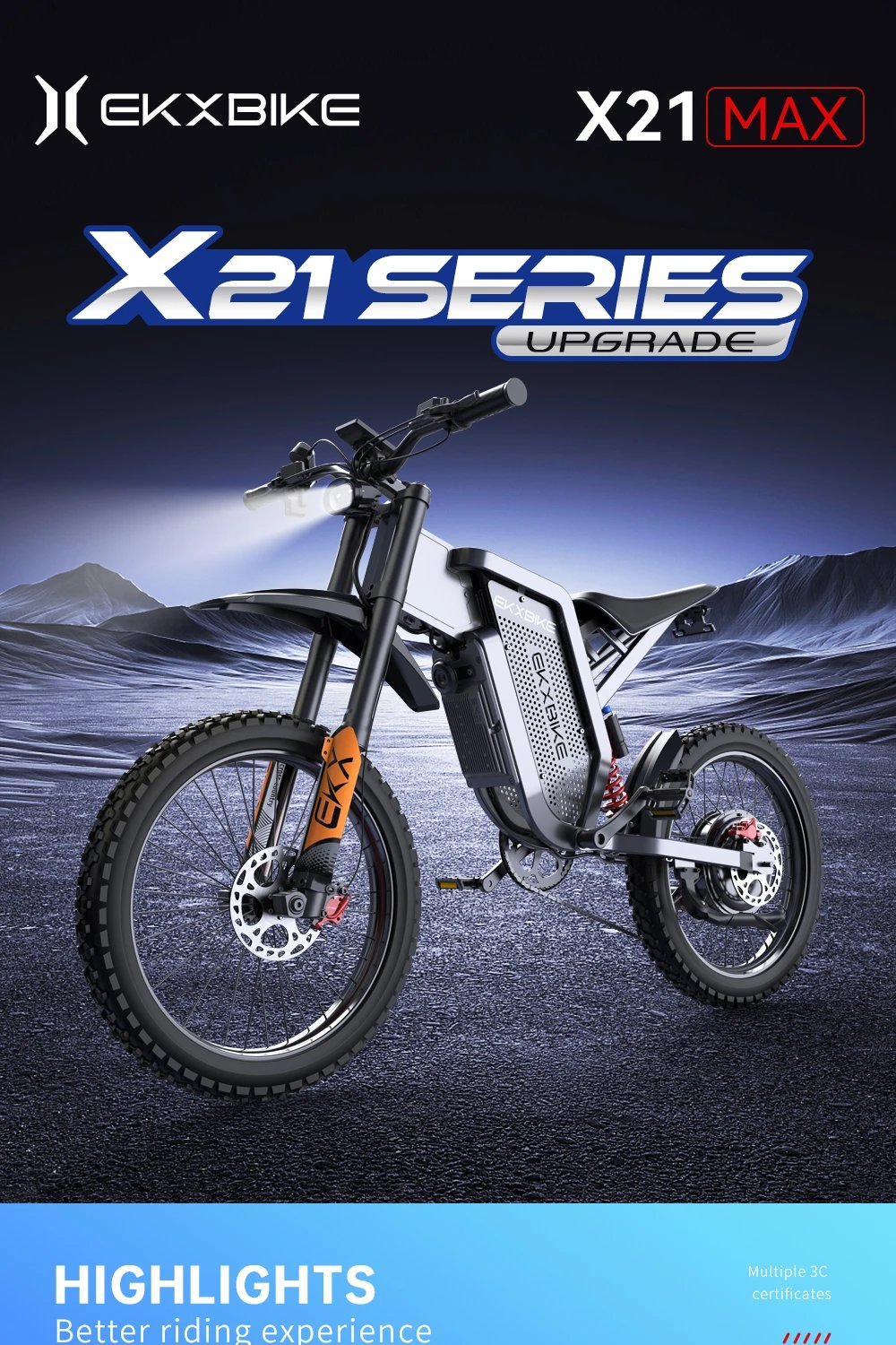 EKX X21 Max Electric Motorcycles 3000W Brushless Gearless Motors 60V30AH Lithium Battery Speed 85Kmh Adult Off Road Ebike EKX X21 Max Electric Motorcycles 3000W Brushless Gearless Motors 60V30AH Lithium Battery Speed 85Kmh Adult Off Road Ebike