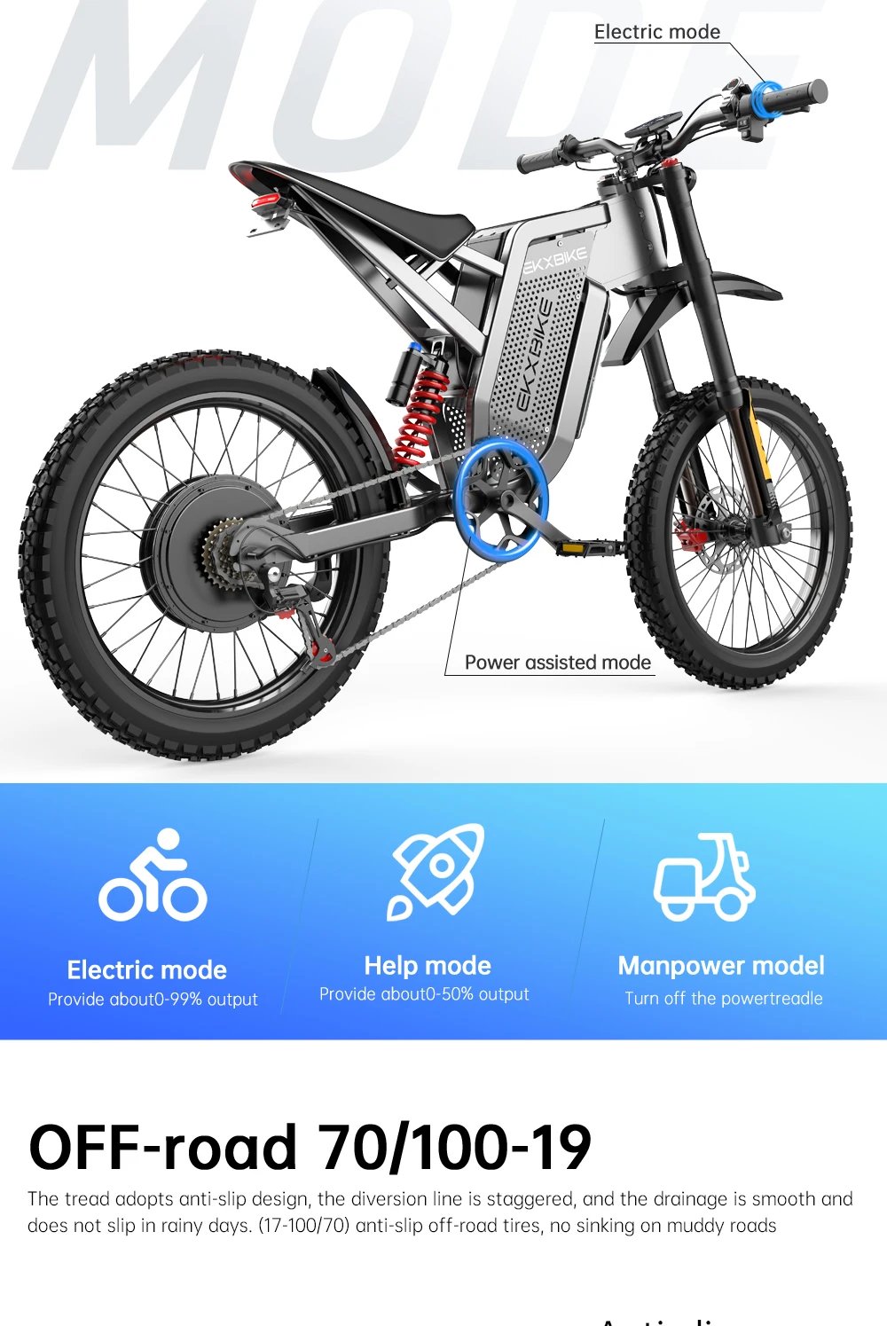 EKX X21 Max Electric Motorcycles 3000W Brushless Gearless Motors 60V30AH Lithium Battery Speed 85Kmh Adult Off Road Ebike EKX X21 Max Electric Motorcycles 3000W Brushless Gearless Motors 60V30AH Lithium Battery Speed 85Kmh Adult Off Road Ebike