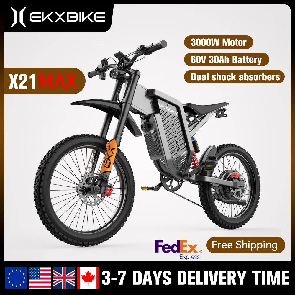 EKX X21 Max Electric Motorcycles 3000W Brushless Gearless Motors 60V30AH Lithium Battery Speed 85Kmh Adult Off Road Ebike