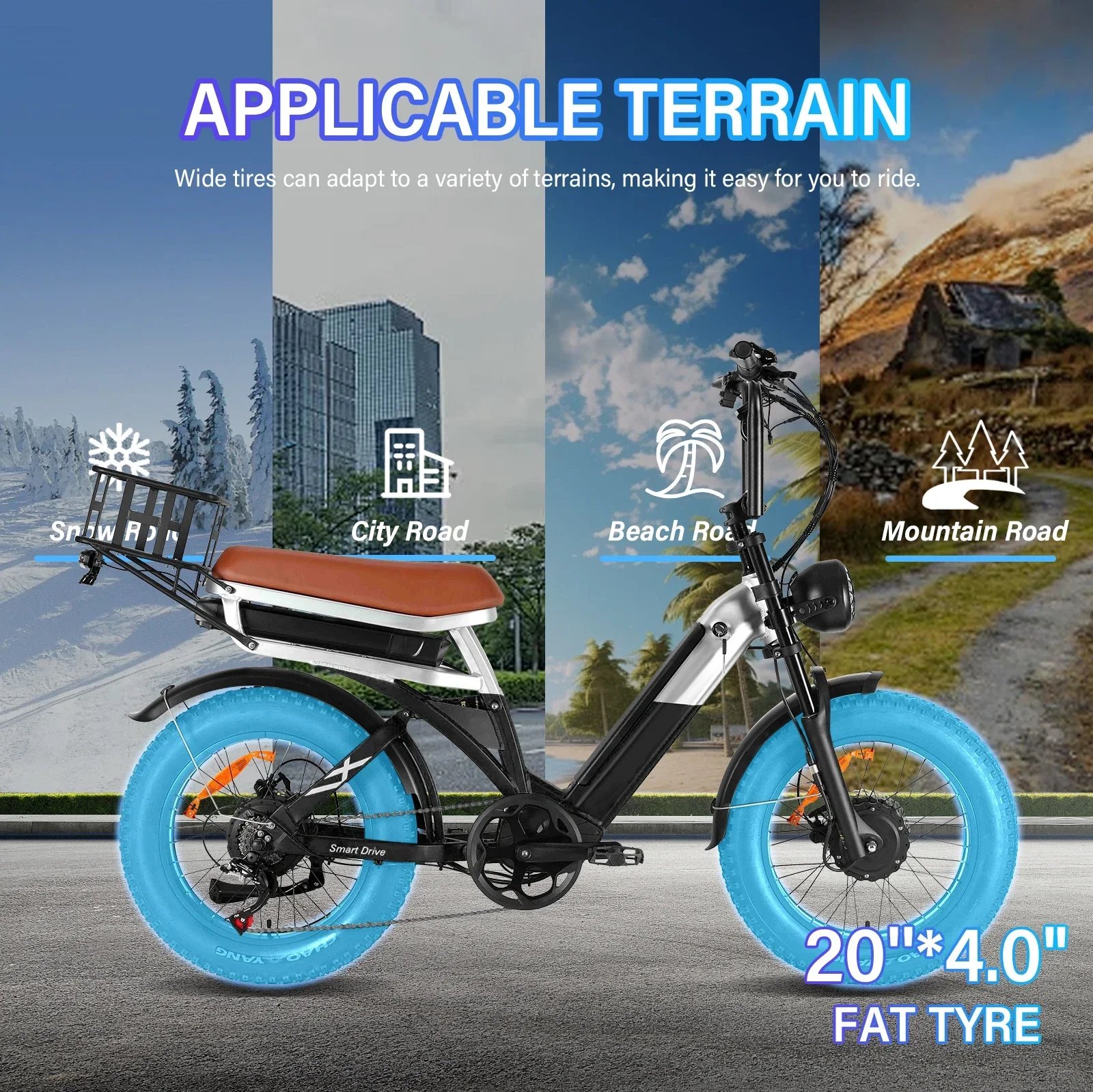 Electric bicycle BAOLUJIE 2000W  48V 30AH battery adult Electric bike 20-inch tire Multi functional all terrain E-bike