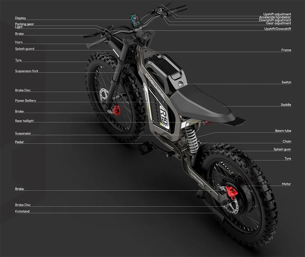 Coswheel 72V Electric Bike Motorcycles R19 6000W Dirt Mountain Bike 72V 40AH Battery Lightweight Off-Road EBike For Adult