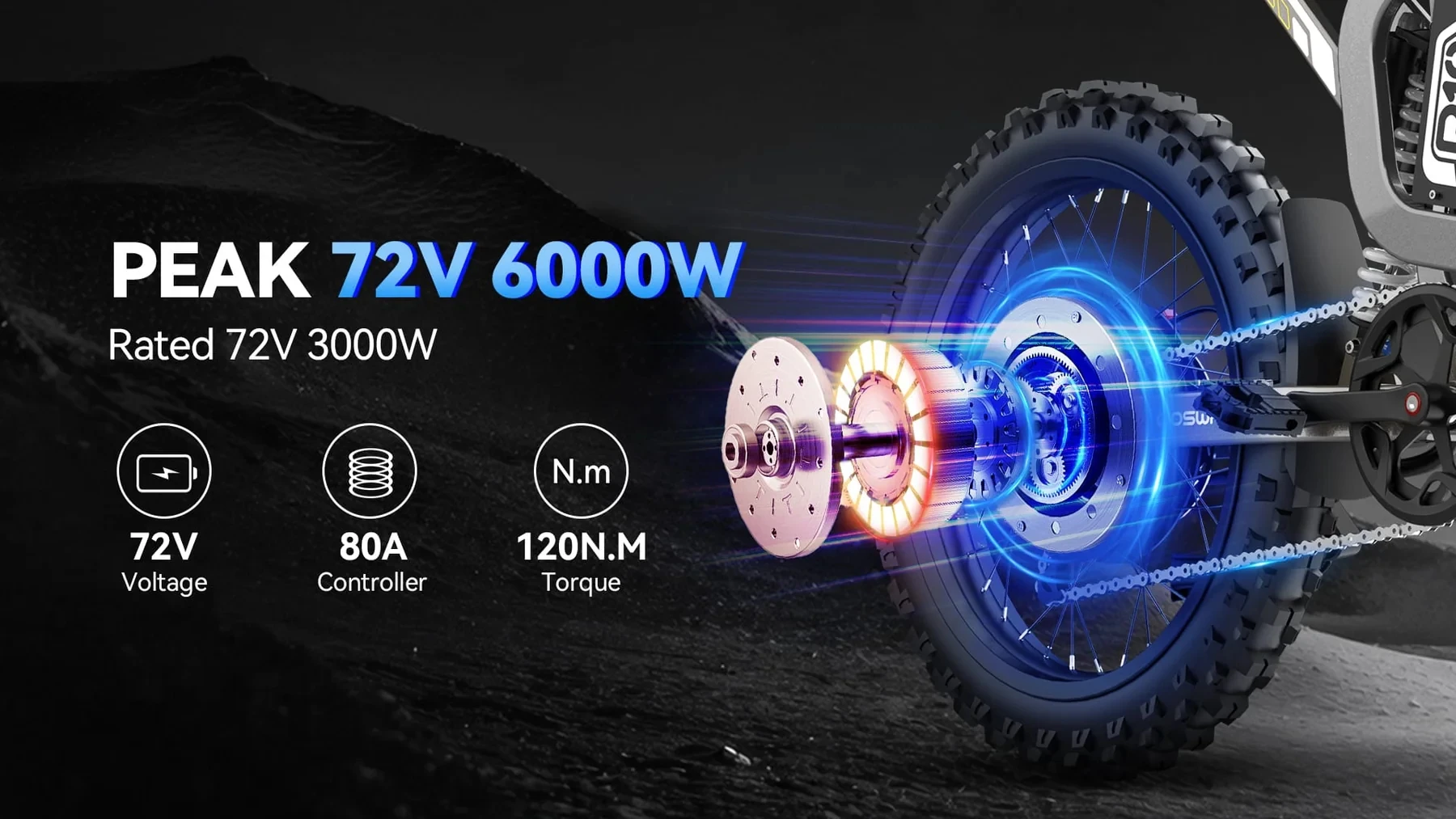 Coswheel 72V Electric Bike Motorcycles R19 6000W Dirt Mountain Bike 72V 40AH Battery Lightweight Off-Road EBike For Adult