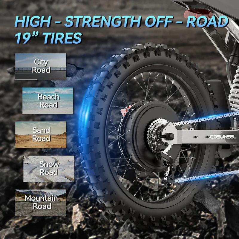 Coswheel 72V Electric Bike Motorcycles R19 6000W Dirt Mountain Bike 72V 40AH Battery Lightweight Off-Road EBike For Adult