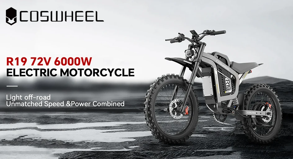 Coswheel 72V Electric Bike Motorcycles R19 6000W Dirt Mountain Bike 72V 40AH Battery Lightweight Off-Road EBike For Adult