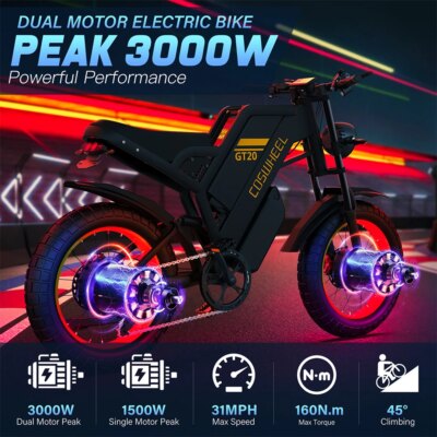 Coswheel Electric bike for Adult 2000W 60V Off-Road Motorcycle Mountain Bikes 20Inch Electric bike Fatbike Motorcycles ebike - Image 2