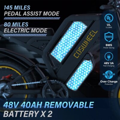 Coswheel Electric bike for Adult 2000W 60V Off-Road Motorcycle Mountain Bikes 20Inch Electric bike Fatbike Motorcycles ebike - Image 6