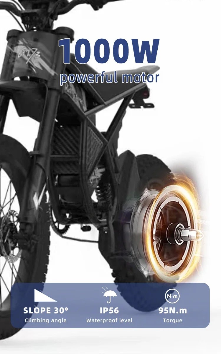 GT73 Electric Dirt Bike 2000W Electric Dirtbike 25” Tires 1747Wh Dual Battery EBike Max 37 MPH Dual Hydraulic Brakes Suspension