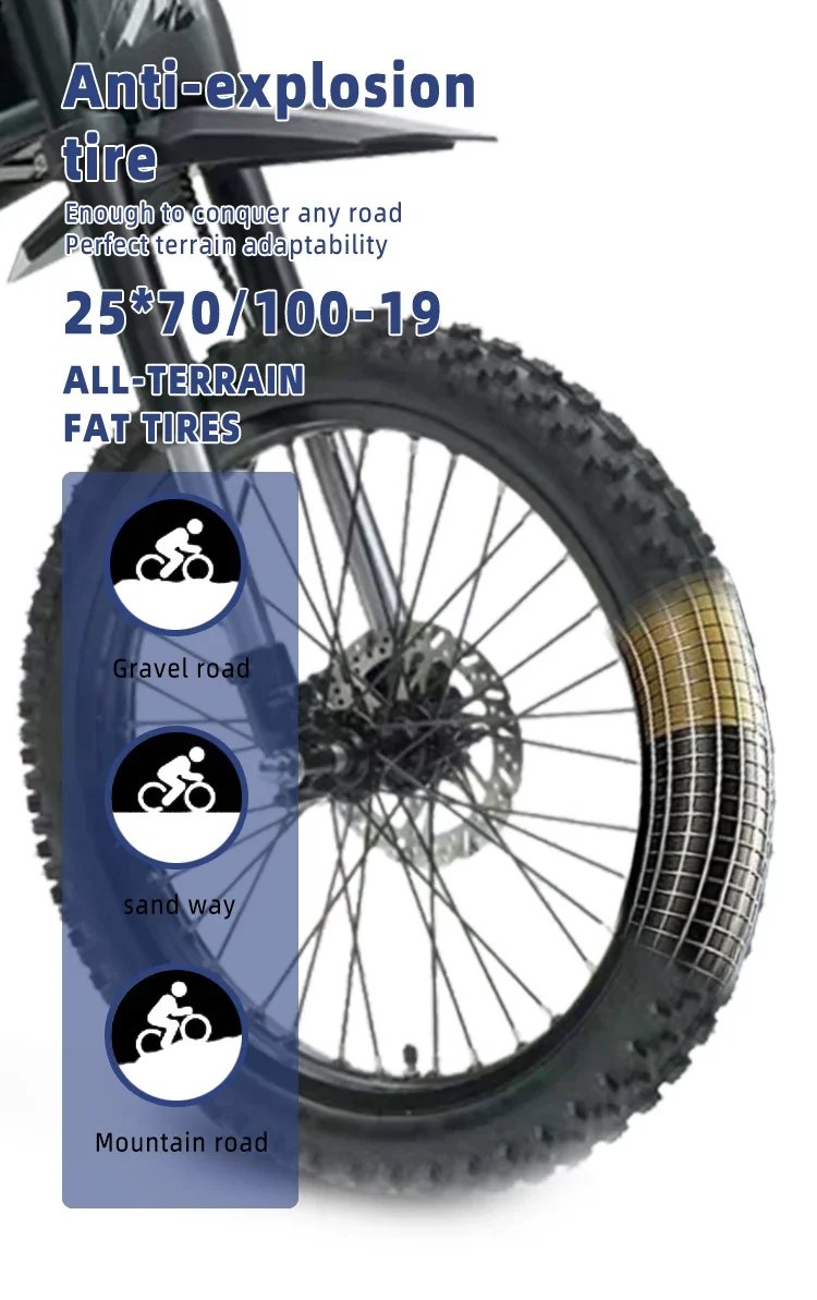 GT73 Electric Dirt Bike 2000W Electric Dirtbike 25” Tires 1747Wh Dual Battery EBike Max 37 MPH Dual Hydraulic Brakes Suspension