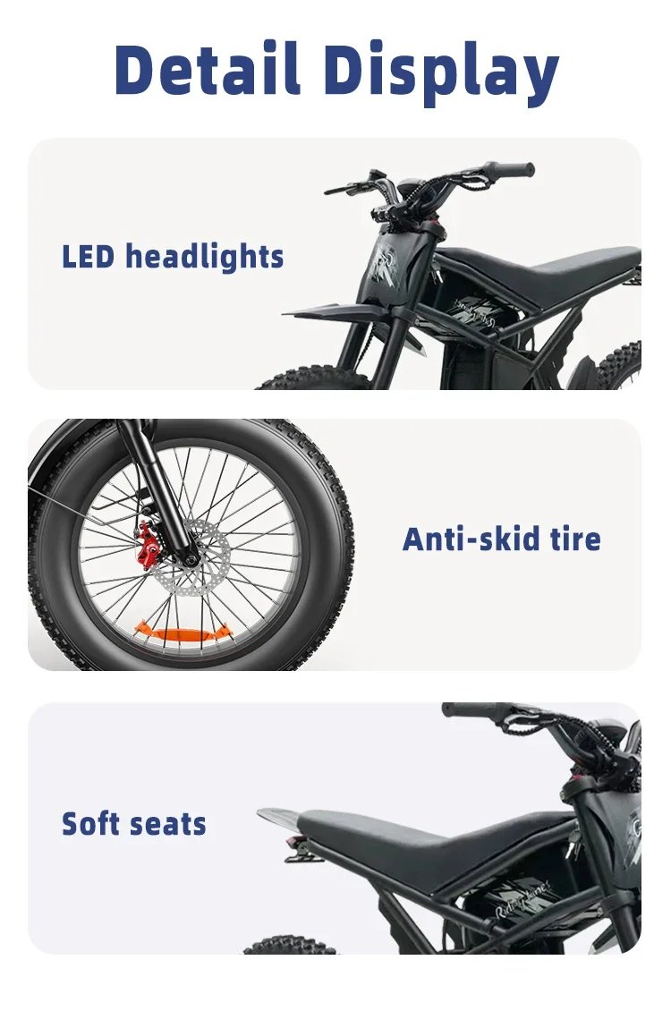 GT73 Electric Dirt Bike 2000W Electric Dirtbike 25” Tires 1747Wh Dual Battery EBike Max 37 MPH Dual Hydraulic Brakes Suspension