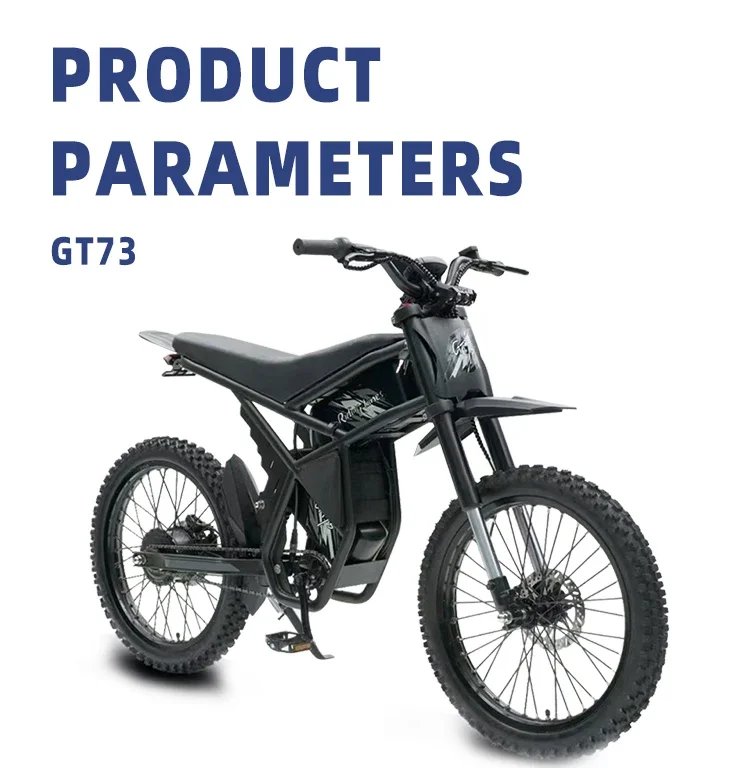 GT73 Electric Dirt Bike 2000W Electric Dirtbike 25” Tires 1747Wh Dual Battery EBike Max 37 MPH Dual Hydraulic Brakes Suspension