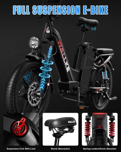 W Wallke H7 AWD 3200W Dual Motor Electric Bike for Adult 48V 60Ah Long Range 31MPH Fast Ebike 20" Fat Tire E-bike UL2849 - Image 5