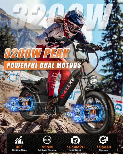 W Wallke H7 AWD 3200W Dual Motor Electric Bike for Adult 48V 60Ah Long Range 31MPH Fast Ebike 20" Fat Tire E-bike UL2849 - Image 2