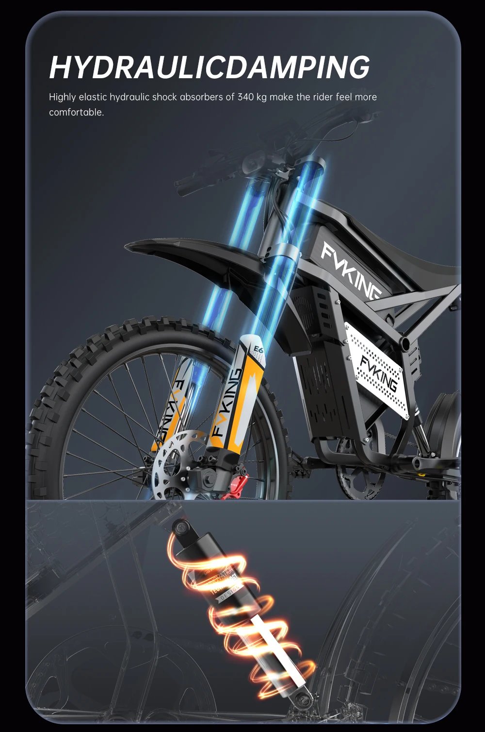 FVKING E6 Electric Bike Adults 2000W Peak Gear Hub Motors Electric Motorcycle 52V40AH Battery Speed 60Kmh Mountain E-bikes GT73