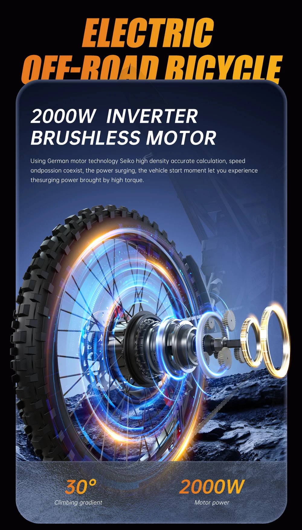 FVKING E6 Electric Bike Adults 2000W Peak Gear Hub Motors Electric Motorcycle 52V40AH Battery Speed 60Kmh Mountain E-bikes GT73