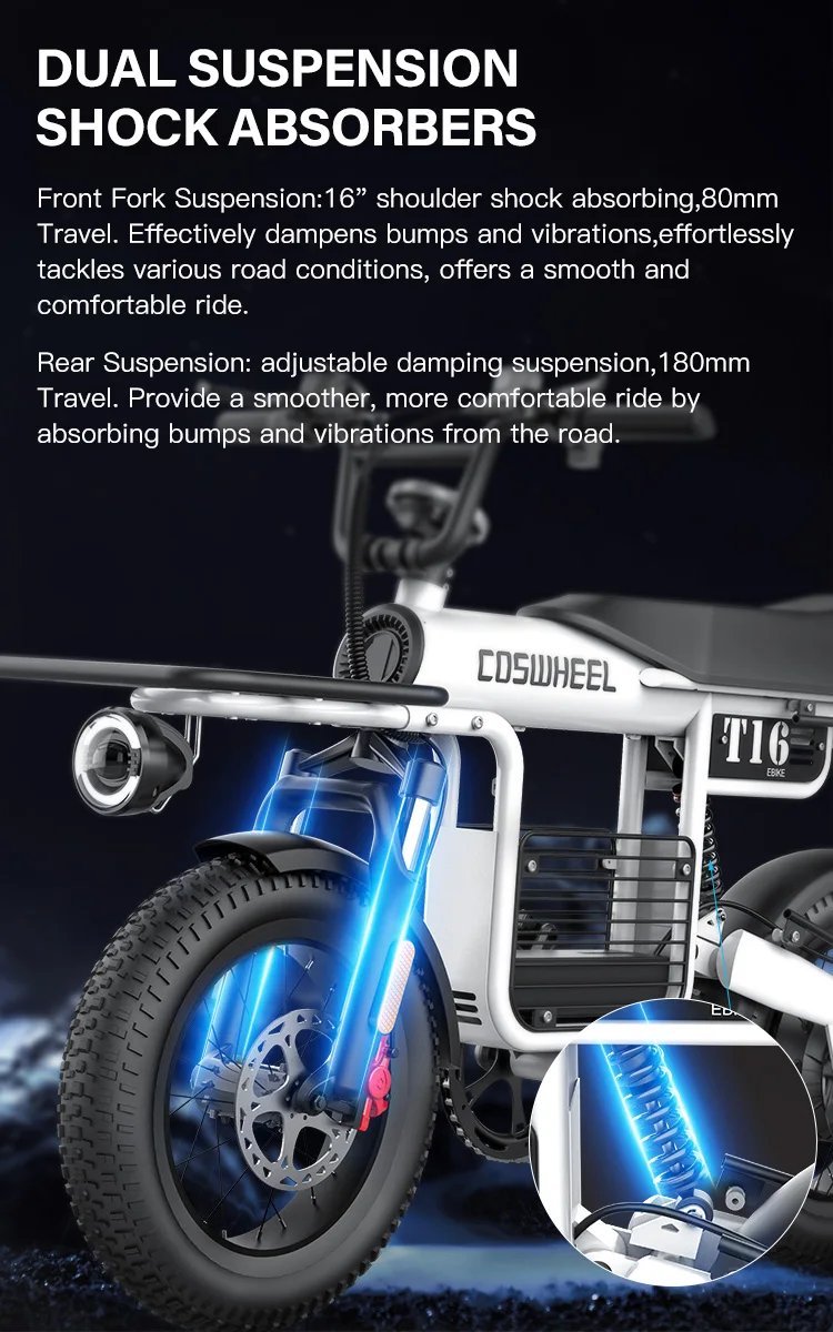 Fat Tire Electric Bike 20‘’1000W Motor All Terrain Ebike for Adult with Dual Suspension 48V 20AH for Snow Sand Mountain Off Road