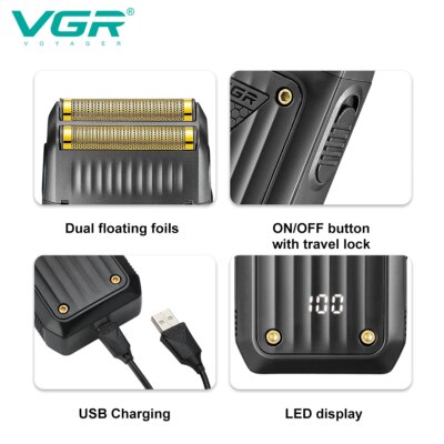 VGR Razor Professional Shaver Electric Beard Trimmer Digital Display Razor Reciprocating Razor Rechargeable Shaver for Man V-363 - Image 2