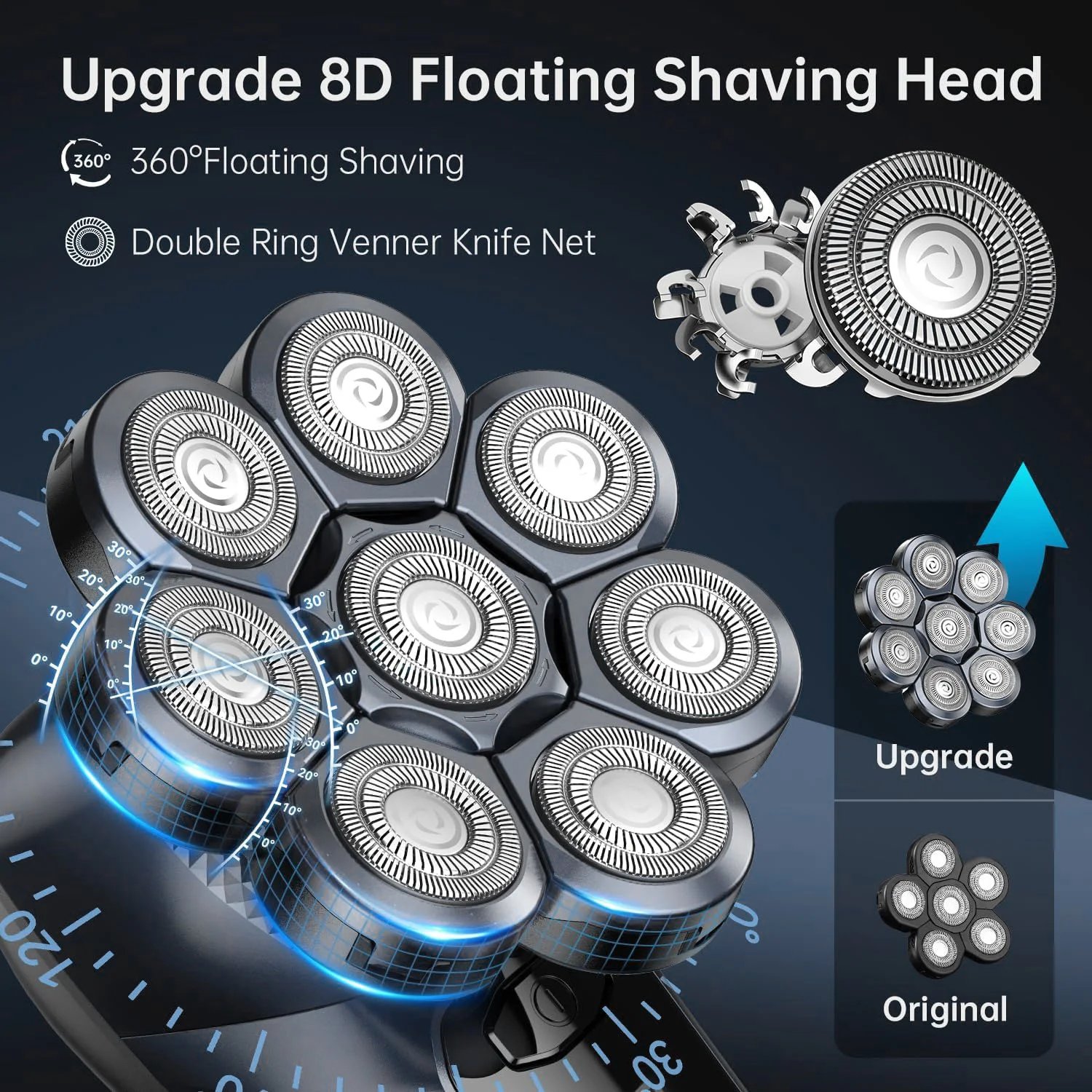 6-In-1 Electric Head Shaver for Bald Men 7 Blades Floating Razor Hair Trimmer USB Rechargeable LED Display Beard Shavers - Image 3