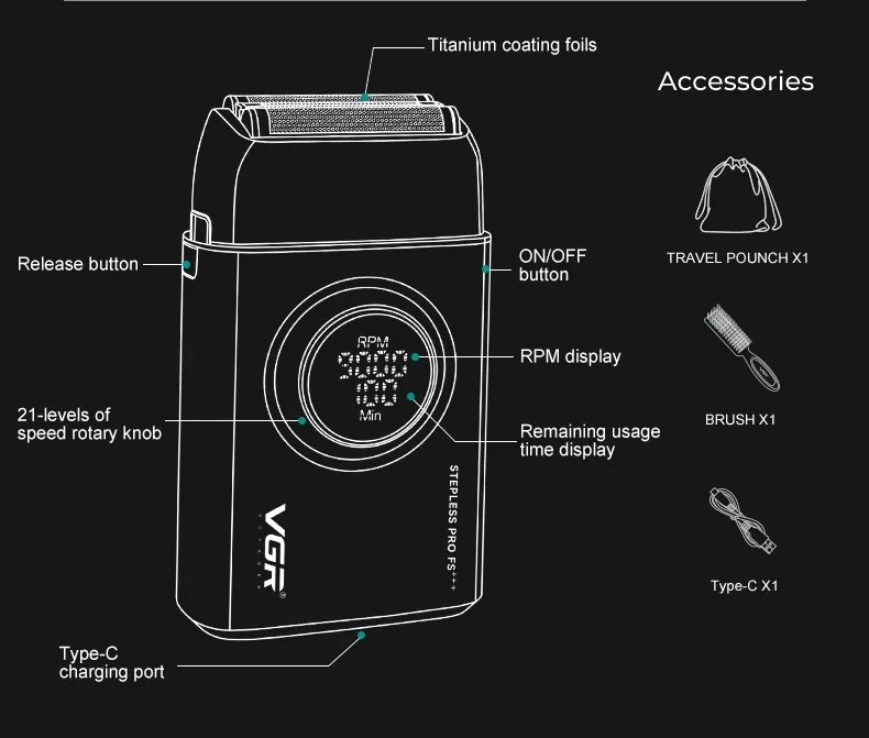 VGR Razor Electric Shaver Professional Beard Trimmer Rechargeable Trimmer 9000 RPM Razor Digital Display Shaver for Man V-378 VGR Razor Electric Shaver Professional Beard Trimmer Rechargeable Trimmer 9000 RPM Razor Digital Display Shaver for Man V-378
