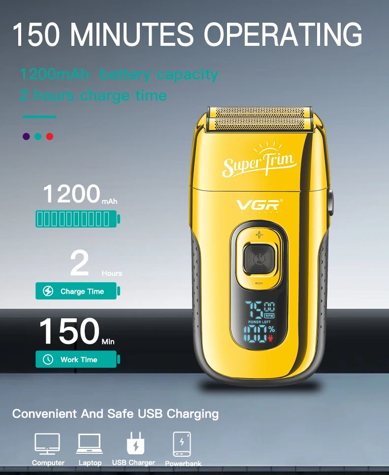 VGR Shaver Professional Beard Trimmer Electric Razor Portable Shaving Machine Reciprocating Hair Trimmer Shaver for Men V-332