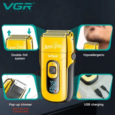 VGR Shaver Professional Beard Trimmer Electric Razor Portable Shaving Machine Reciprocating Hair Trimmer Shaver for Men V-332 - Image 2