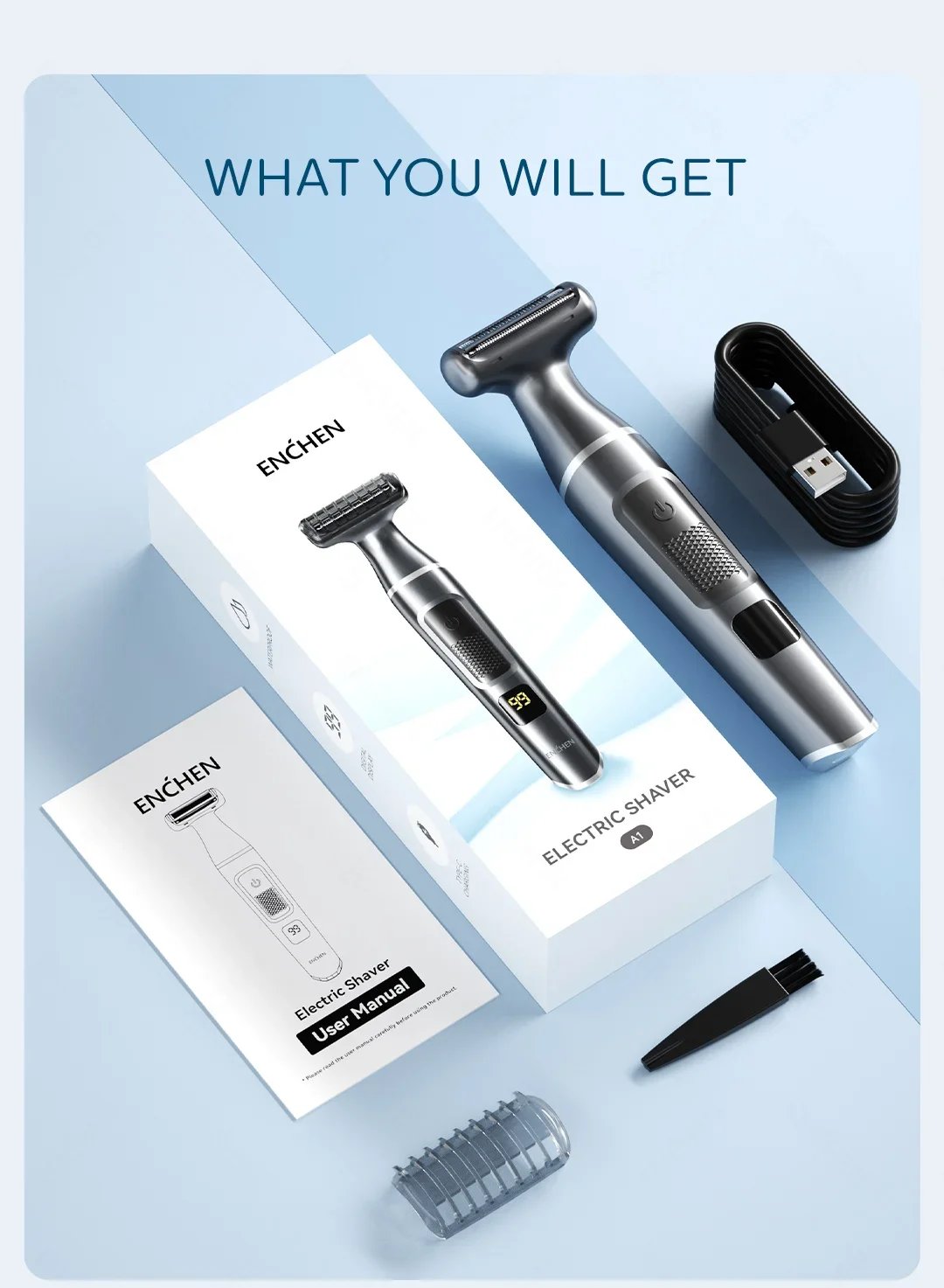 ENCHEN Electric Shaver Wet and Dry Use Beard Trimmer Portable Body Razor Professional Shaving Machine Foil Shaver for Man A1