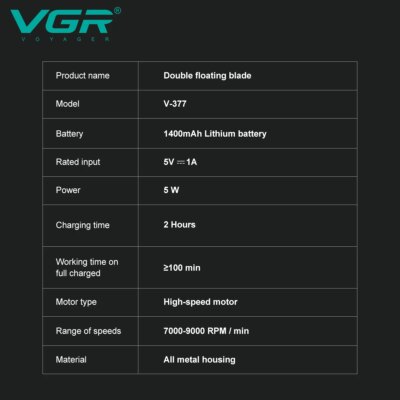VGR Electric Shaver Professional Razor 9000 RPM Shaver Reciprocating Beard Trimmer Hair Trimmer Metal Foil Shaver for Man V-377 - Image 6