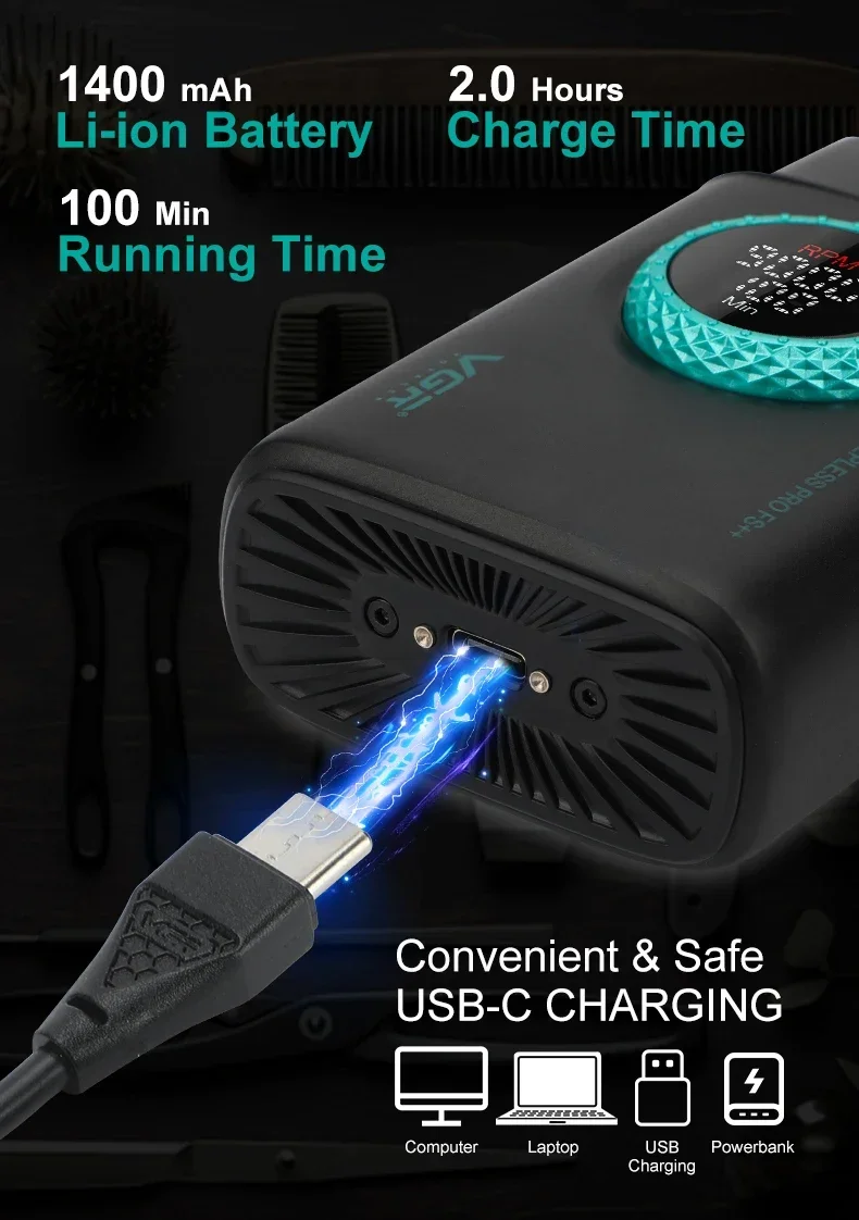 VGR Electric Shaver Professional Razor 9000 RPM Shaver Reciprocating Beard Trimmer Hair Trimmer Metal Foil Shaver for Man V-377