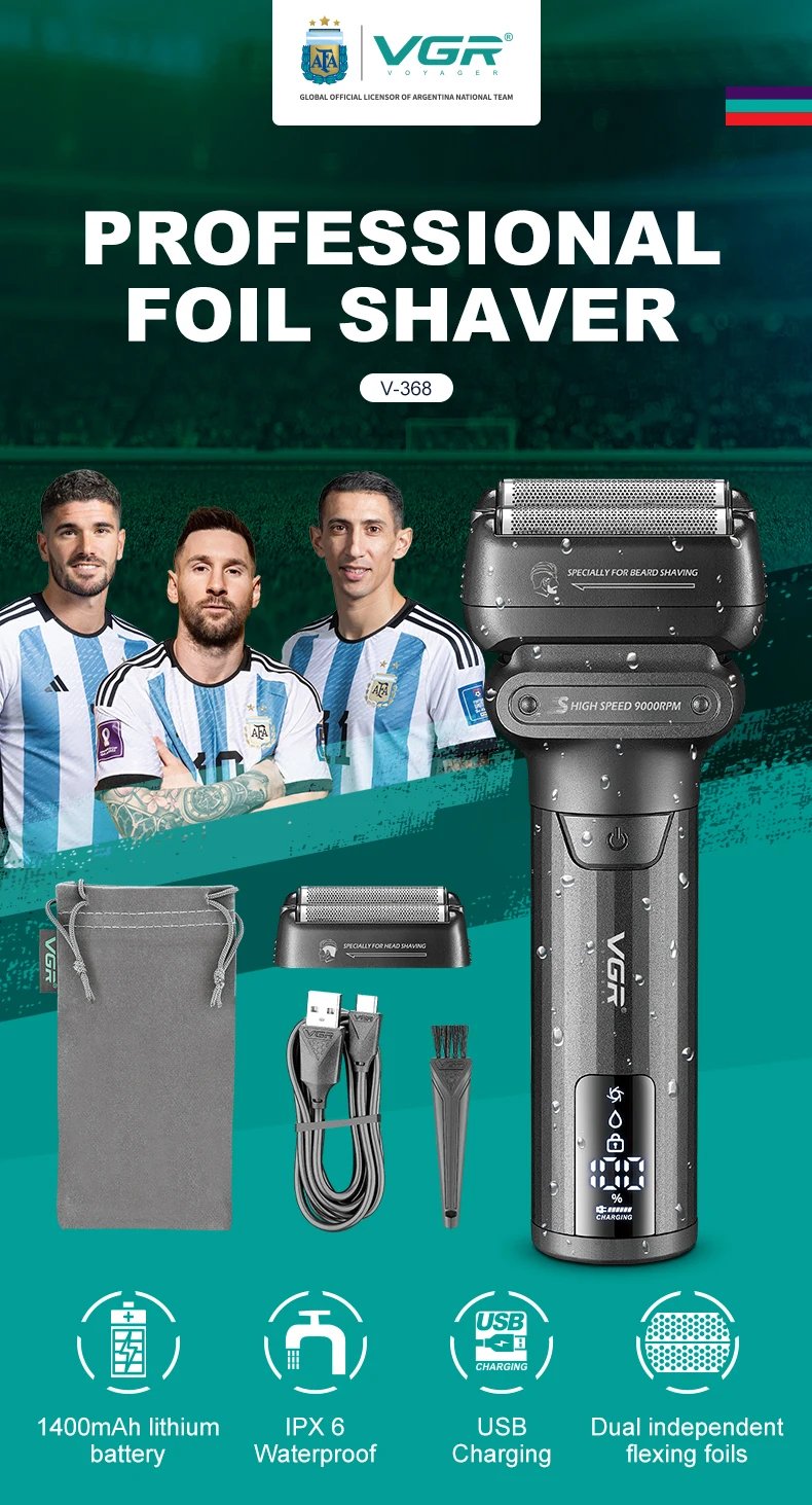 VGR Shaver Professional Beard Trimmer Electric Shaver Waterproof Razor 9000 RPM Shaving Machine Portable Shaver for Men V-368