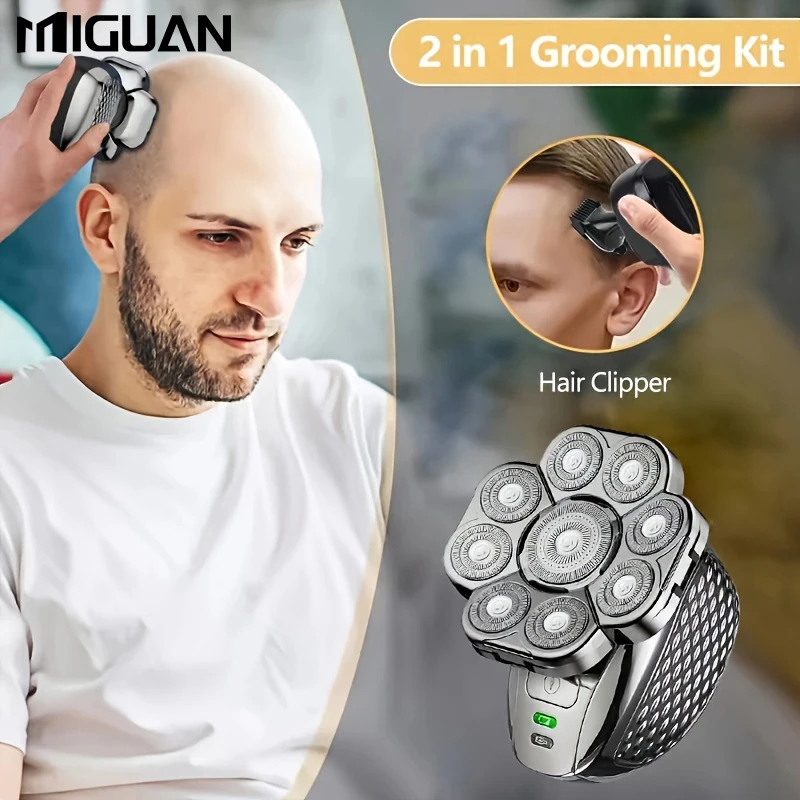 Electric Head Hair Shaver For Hair Cutting, Ultimate Mens Cordless Rechargeable Wet/Dry Skull & Bald Head  Razor With Rotary
