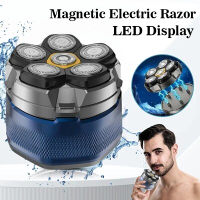 Tinsol Titanium Electric Head Shaver for Bald Men 6D Magnetic Razor Hair Trimmer Rechargeable LED Waterproof Face Hair Cutting