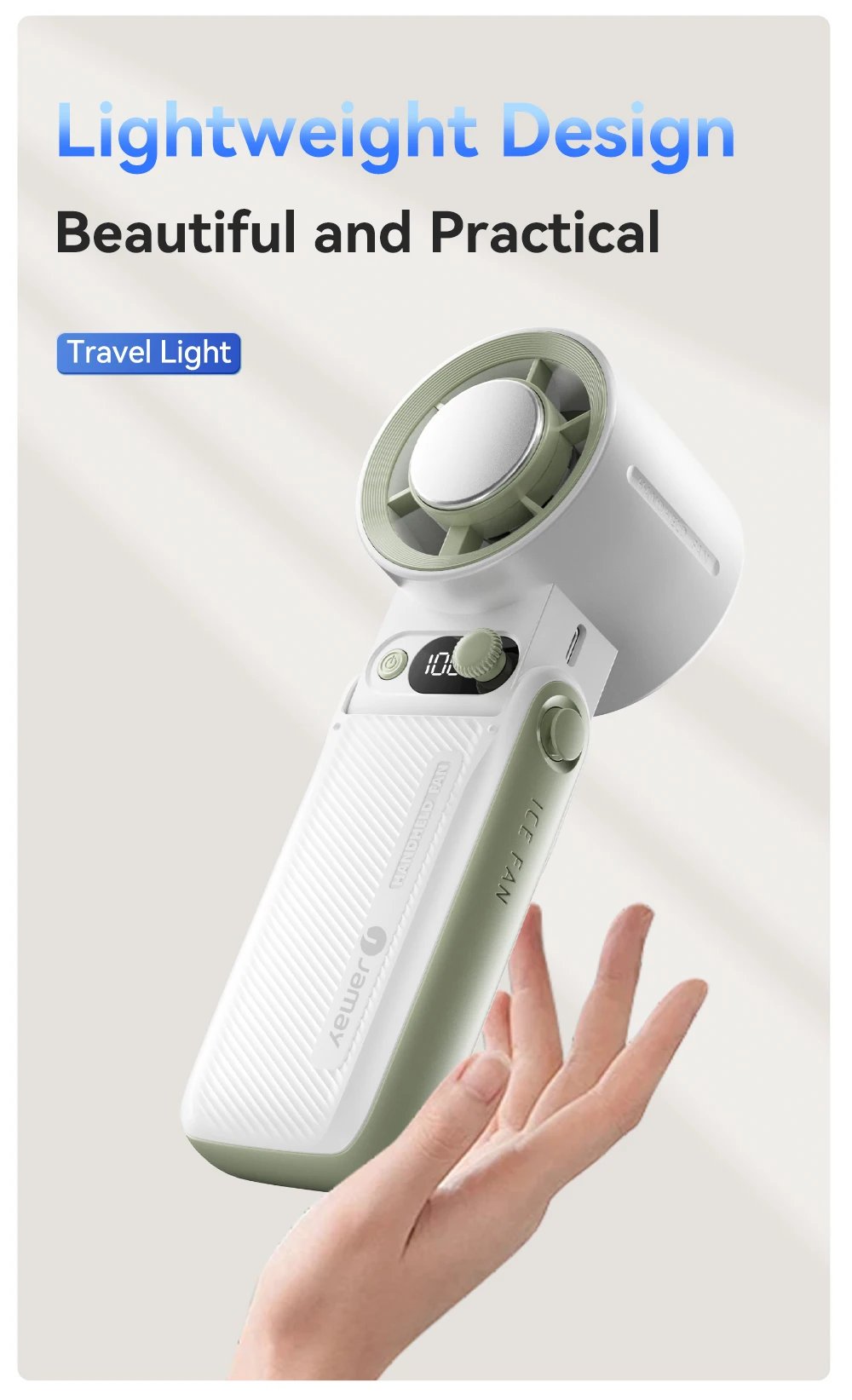 Portable Handheld fan Strong Wind 199 Gear Wind speed LED Digital Display Adjustable Turbo Portable Outdoor Handheld 8000mAh