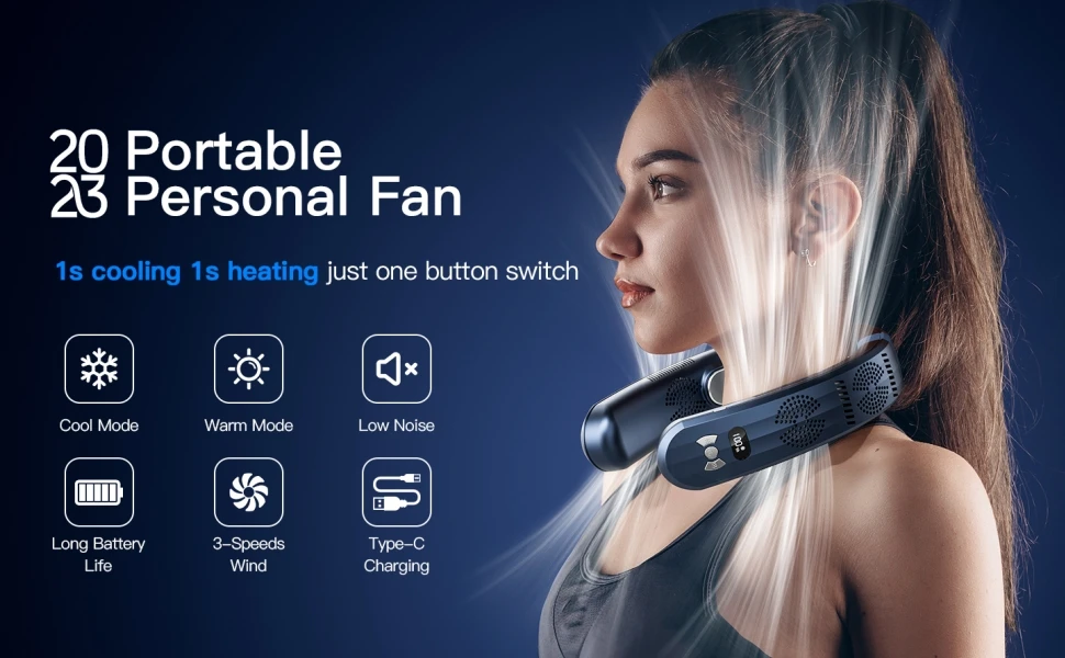 2025 New Wearable Air Conditioner USB Rechargeable Portable 3 Refrigeration Hanging Neck Fan Mute 6000mAh Outdoor Summer Cooler