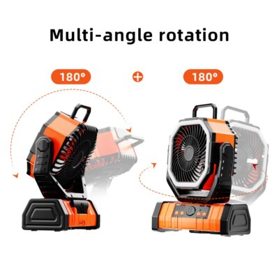 20000mAh Battery Operated Fan, Portable Rechargeable Desk/Camping Fan with LED Light and Hook, Outdoor Fan for Tent Car Trip - Image 2