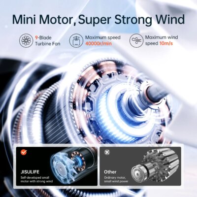 JISULIFE Handheld Turbo Fan,Super Strong Wind,5 Speeds,Long Battery Life,5000mAh,USB Rechargeable,Multipurpose Mini Pocket fan - Image 5