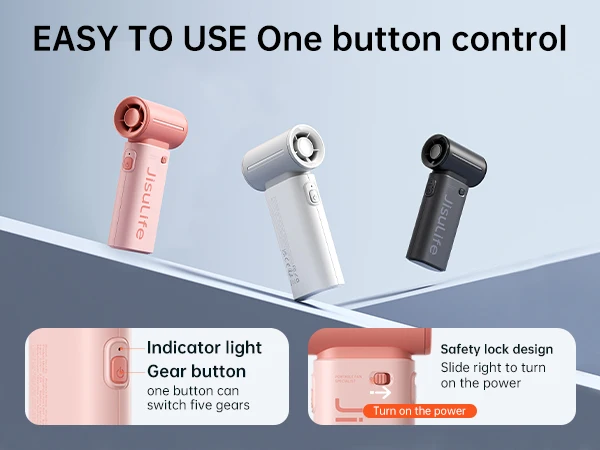 JISULIFE Handheld Turbo Fan,Super Strong Wind,5 Speeds,Long Battery Life,5000mAh,USB Rechargeable,Multipurpose Mini Pocket fan