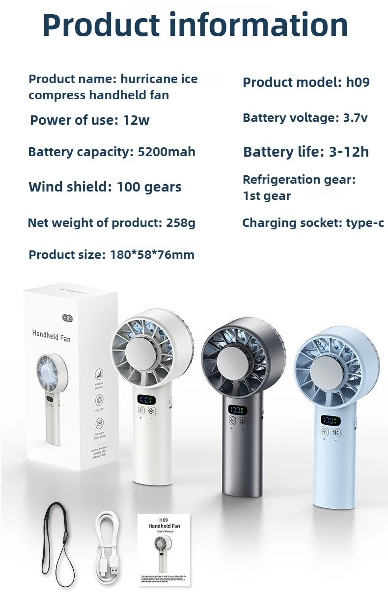 5200mAh Portable Handheld Fan with Double Ice Cooling, High-Speed Rechargeable USB Fan, Foldable Design for Indoor & Outdoor Use 5200mAh Portable Handheld Fan with Double Ice Cooling, High-Speed Rechargeable USB Fan, Foldable Design for Indoor & Outdoor Use