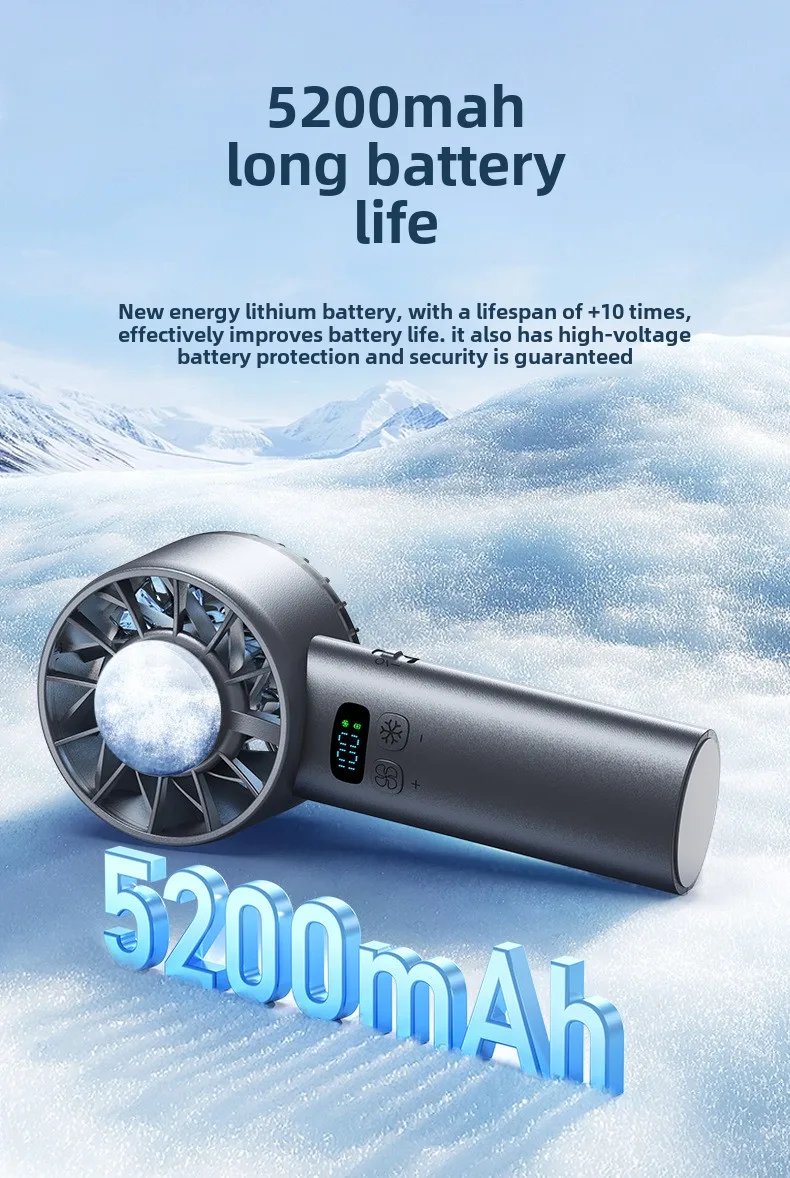 5200mAh Portable Handheld Fan with Double Ice Cooling, High-Speed Rechargeable USB Fan, Foldable Design for Indoor & Outdoor Use 5200mAh Portable Handheld Fan with Double Ice Cooling, High-Speed Rechargeable USB Fan, Foldable Design for Indoor & Outdoor Use