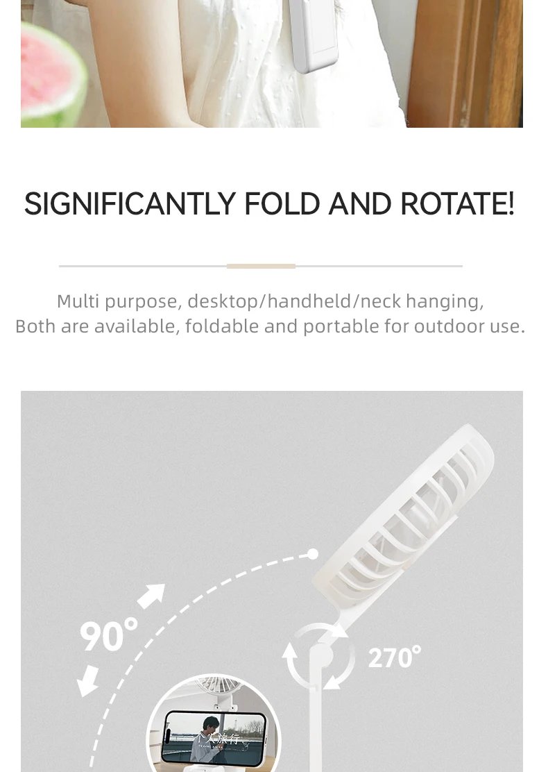 Handheld Mini Fan 1800mAh Foldable Portable Desk Outdoor Neck Hanging 5 Speed USB Rechargeable Fan Phone Stand Display Screen