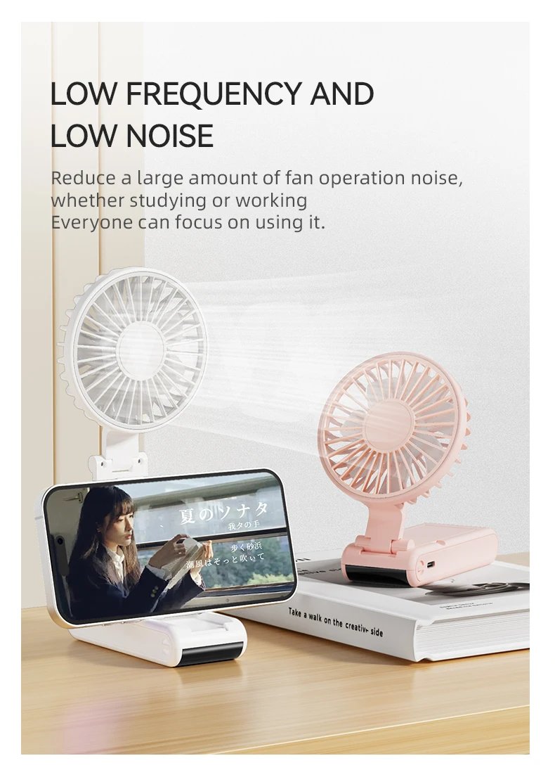 Handheld Mini Fan 1800mAh Foldable Portable Desk Outdoor Neck Hanging 5 Speed USB Rechargeable Fan Phone Stand Display Screen