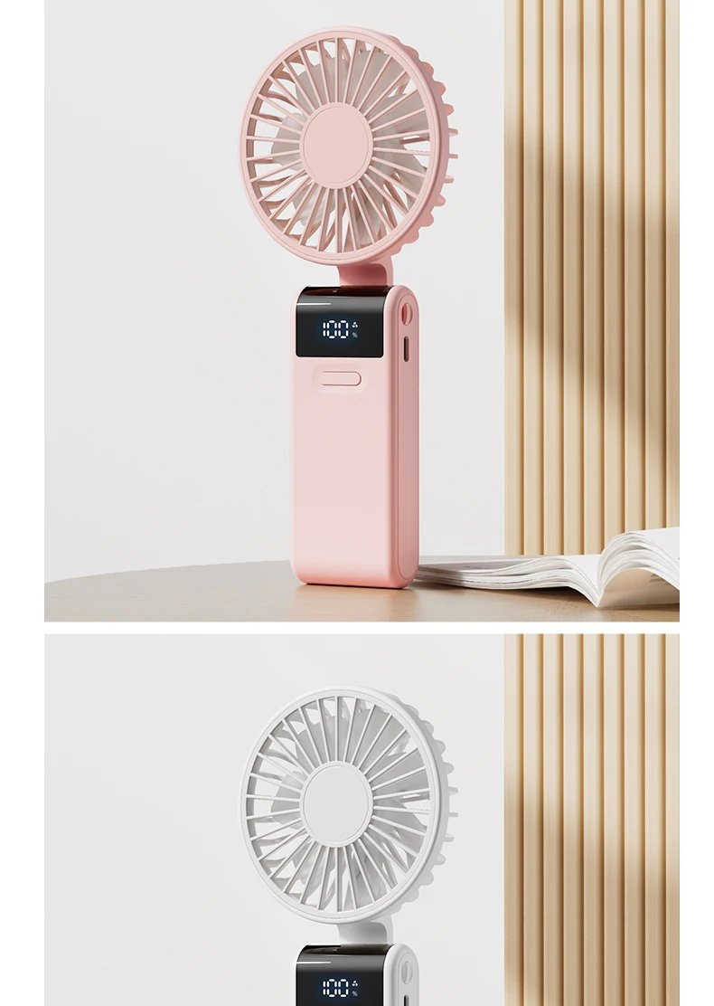 Handheld Mini Fan 1800mAh Foldable Portable Desk Outdoor Neck Hanging 5 Speed USB Rechargeable Fan Phone Stand Display Screen